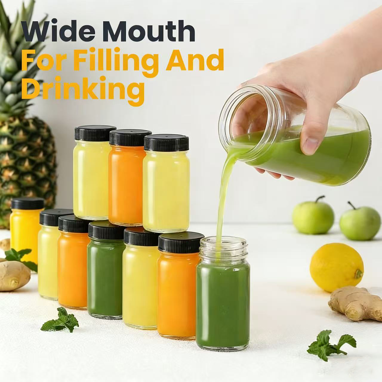 Meal Prep Juice Bottles - 6 bouteilles en verre transparent anti-fuite